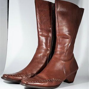 Pikolinos Half Calf Leather Boots With Chevron Stitching Sz EU37/US 6.5